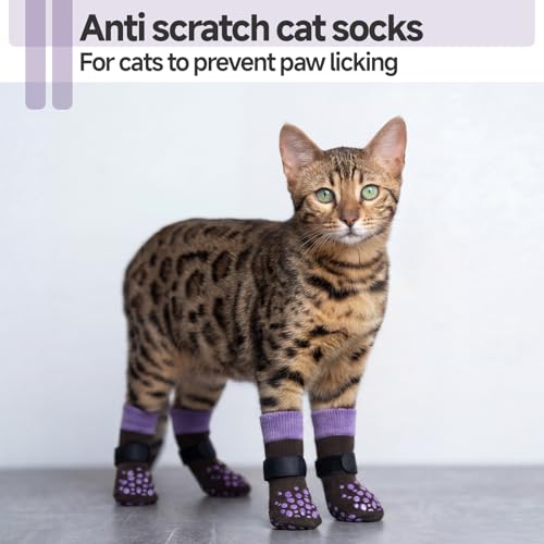 Image of ROZKITCH 2 Pairs Small Dog Socks, Soft Paw Protectors Dog Stop Licking Paws Anti Slip Socks Bandages for Paws Winter Warm Paw Covers to Stop Licking Pomeranian, Miniature Dachshund, Maltese Purple S