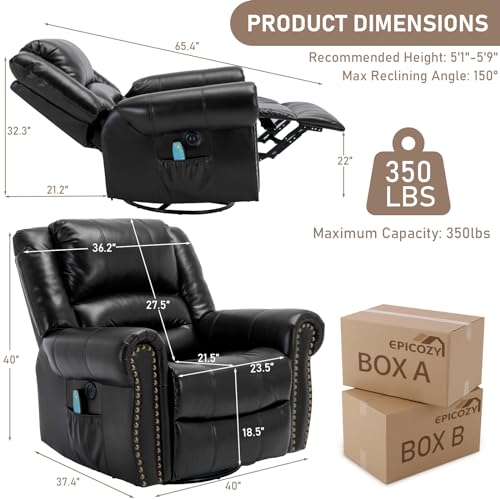 Sillón reclinable negro con masaje y giro 360° miniatura 2