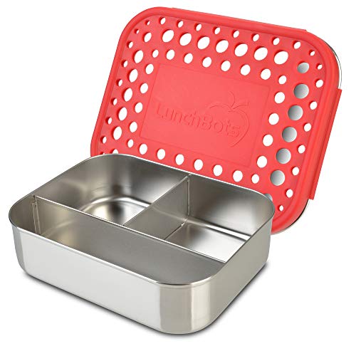 LUNCHBOTS Trio Three Section Container Red Dot, 1 EA