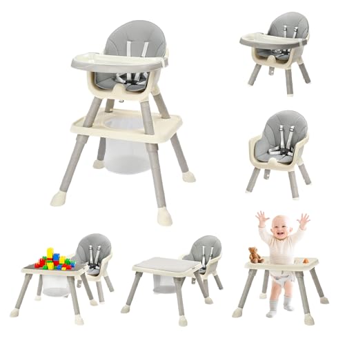 Image of JOYMOR 7 in 1 Convertible Baby High Chair for Babies and Toddlers, Table and Chair Set, Infant Eating Highchair with Leather Seat Cushion