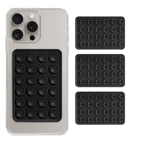Image of SKYSIA Suction Phone Case,Sticky Mount Pad, Silicone Suction Phone Case for Hands-Free Mobile Accessory Holder Grip, Video Phone Accessory Compatible with Mirror, Shower - (Pack of 3) (BLK+BLK+BLK)