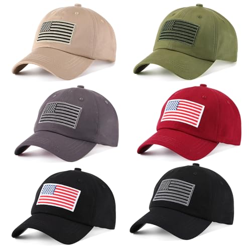 Image of Tarpop 6 Pcs American Flag Baseball Cap 250th Anniversary Tactical American Flag Hats Adjustable Washed Us Cap for Women Men