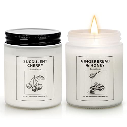 Gingerbread And Cherry Candles For Home Scented, 2 Pack 100 Hours Long Lasting Burning Scented Candles Set, Natural Soy Wax Relaxing Candle, Candles Gifts For Women, Jar Candle #TOP7