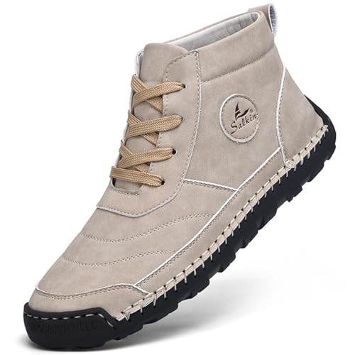 Image of Men's Casual Leather Handmade High Boots Fashion Lace-Up Non-Slip Sneakers Outdoor Comfort Retro Walking Driving Ankle Chukka Bootie