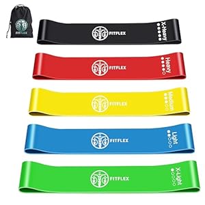 FitFlex Resistance Loop Bands Set of 5 – Natural Latex, Multi-Color, Various Resistance Levels for Strength Training, Physical Therapy, Home Workout