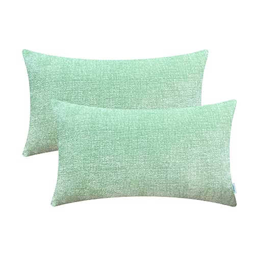 Image of CaliTime Pack of 2 Cozy Bolster Pillow Covers Cases for Couch Sofa Home Decoration Solid Dyed Soft Chenille 12 X 20 Inches Grayed Jade