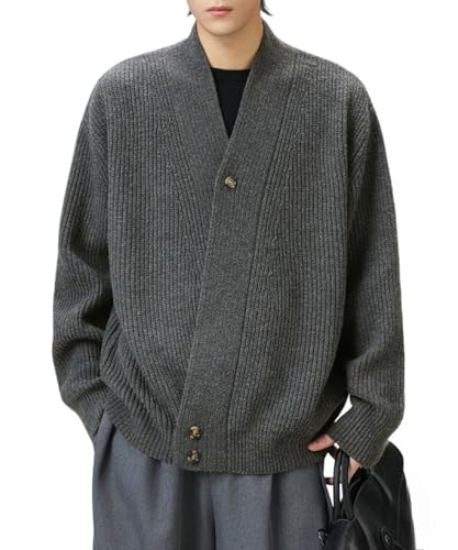 POHADON Vintage Cardigan Sweater for Men Fall Winter Y2k Aesthetic Grandpa Grunge Button Down Cardigan Japanese Knit Tops