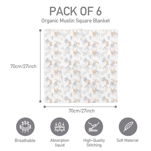 GLLQUEN BABY Receiving Blanket Boy Cotton Muslin Swaddle Blankets Girl Newborn Squares Breathable & Soft Thin Baby Blankets Cloths Double Absorbent Infant Swaddling Wrap - 6 Pack(Jungle) - Thumbnail 5