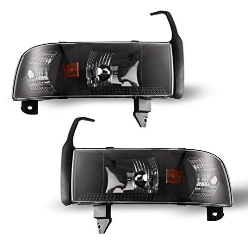 Winjet Headlights Assembly Street Series For [1994-2002 Dodge Ram 1500/94-02 Dodge Ram 2500 3500/95-02 Dodge Ram 4000], Headlamp Replacement With Dual Beam, Turn Signal Light And Amber Reflector #TOP7