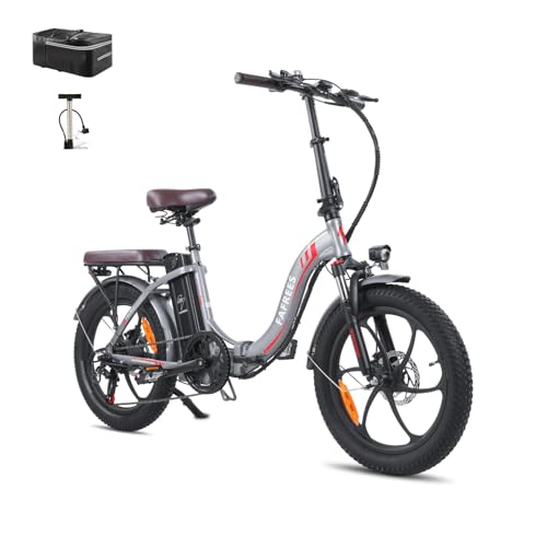 Fafrees F20 PRO E-Bike Klapprad Elektrofahrrad 20 Zoll Fatbike, 250W Motor 36V 18AH Akku, 20 * 3,0 Zoll Mountainbike Elektrofahrrad 40 Nm (Hecktasche + Pumpe, grau)