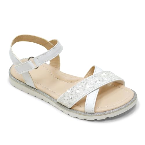 Image of LseLom Girls Sandals Cute Open Toe Sandals Glitter Party Wedding Princess Summer Flats