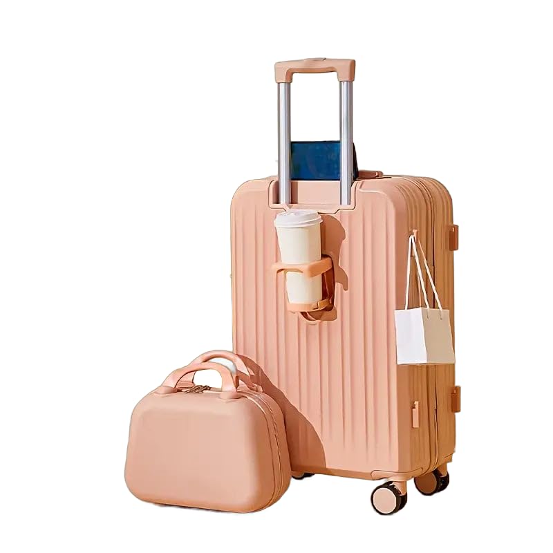 2-Piece Zipper Luggage Set Bring A Cosmetic Bag, ABS Hardside Luggage Set with Cup Holder, USB Port, Spinner Wheels, Tsa Lock, Lightweight Luggage Sets for Women (Pink, 24inch)