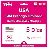 Tarjeta SIM de EE. UU. 5 días. Red T-Mobile con Datos ilimitados de Alta Velocidad en 5G/4G/LTE | Llamadas Locales y Mensajes ilimitados en EE. UU. (Incluido Hawái). ¡Tarjeta SIM 5G!