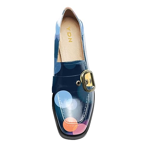 YDN Women Square Toe Heeled Loafers Slip on Block Low Heel Pumps Buckle Fashion Formal Wear Shoes Size 4-15 US4
