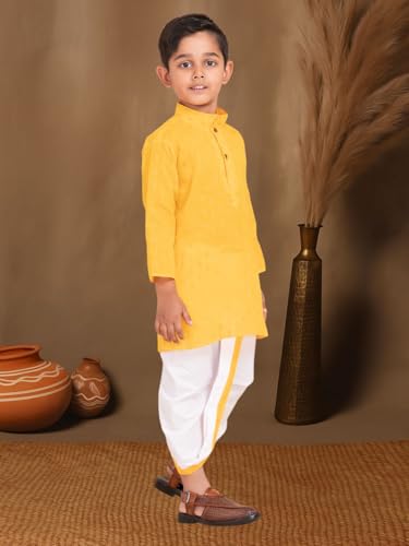 Image of Boys Dhoti Kurta Set for Kids - Cotton Kurta and Elastic Waist Dhoti - Traditional Dress