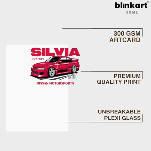 Image of BLINKART Nissan Silvia S15 CarFramed Posters Gift Items Boys Room Wall Decoration Bedroom Office Studio Synthetic Wood Frame & Acrylic Glass Ready to Hang - 18x12 Inch, (A4 Size) - CAR-173