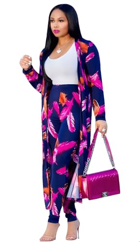 Image of Max2co Women 2 Piece Outfits Floral Long Sleeves Open Front Cardigan Cover up with Leggings High Waist Long Pants Set