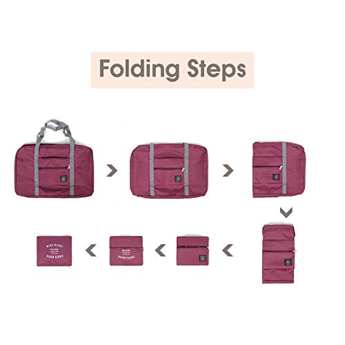 For Spirit Airlines Foldable Travel Duffel Bag Tote Carry on Luggage Sport Duffle Weekender Overnight for Women and Girls (1112-Wine Red)