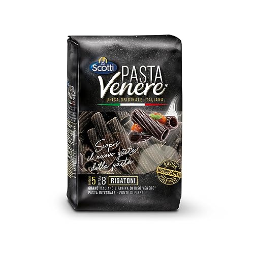 Riso Scotti, Pasta Venere Rigatoni Integrale di Riso Venere, Fonte di Fibre, Fosforo e Proteine, Ideale per un'Alimentazione Equilibrata, Formato 400 g