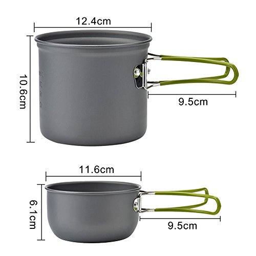 Cozyswan Utensilios de Cocina Portátil Olla y Sarténes - Batería de Cocina para Camping - al Aire Libre, 2 Piezas