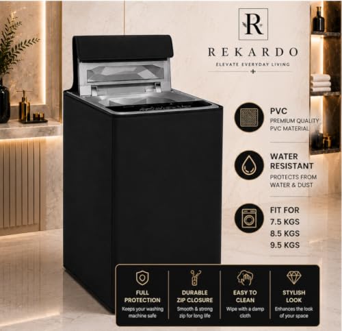 Image of PVC Semi Automatic Washing Machine Cover for LG 8.5kg, 9kg & 9.5kg | Black | Dust Protection | Scratch Resistant | Durable PVC | Moisture Shield | Easy Clean | Reusable | Snug Fit