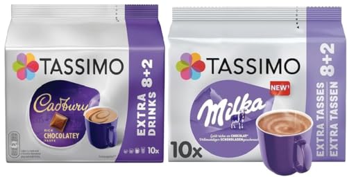 Tassimo Cadbury and Milka Hot Chocolate Pods Bundle Set - Ultimate Hot Chocolate Combination (Pack of 2, Total 20 Pods)