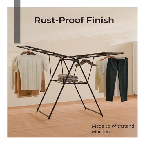 Image of Lifelong Foldable Clothes Drying Stand | Clothes Stand for Home & Balcony|Heavy-Duty Metal Laundry Rack with Hanger Slots & Expandable Wings |Rust-Resistant Cloth Dryer for Indoor & Outdoor Use