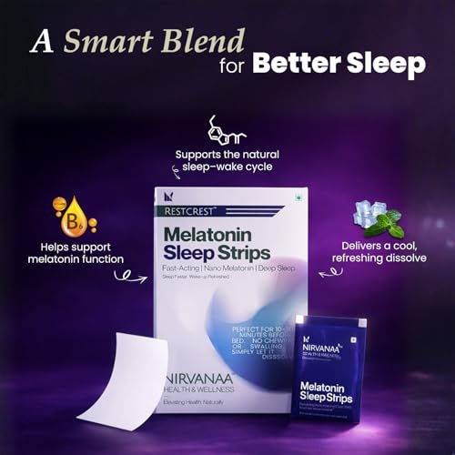 Image of Nirvanaa RESTCREST Melatonin Sleep Strips 5mg | 90 Orally Dissolving Strips | Fast Absorbing | Non-Habit Forming | Natural Sleep Aid | Promotes Deep Sleep | Eases Jet Lag | Sugar-Free | Mint Flavour