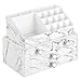 mDesign Decorative Plastic Makeup Organizers for Bathroom Vanity, Countertop, Cabinet - Stack for Vertical Storage - Easy-Access Cosmetic Storage with 4 Drawers, 16 Compartments - Set of 2 - Marble