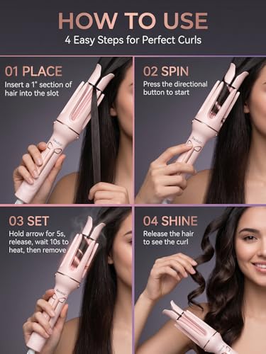 Image of Auto Hair Curler, 3-in-1 Automatic Curling Iron Set with 1 inch & 1.25 inch Ceramic Rotating Barrels and Heated Brush Attachment, Anti-Tangle, Anti-Scald, Auto Shut-Off, Dual Voltage