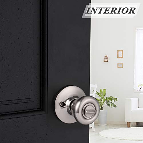 Probrico Bed/Bath Privacy Door Knobs In Brushed Nickel, Interior Door Handles For Bedroom Or Bathroom,Tulip Shape Keyless Stainless Steel Door Locksets,10 Pack #TOP3