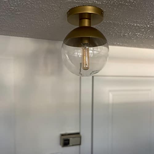 Modern Clear Glass Ceiling Light Fixture with 1-Light, A1A9 Industrial Sphere Glass Chandelier Fitting, E26 LED Semi-Flush Mount Pendant Lights for Kitchen, Bedroom, Bar, Counter, Cafe (Brass) by A1A9 - Used condition - Image 8