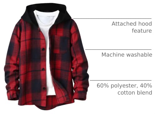 Image of Boys Girls Flannel Shirts Plaid Hoodies Fall Fashion Button Down Shirts