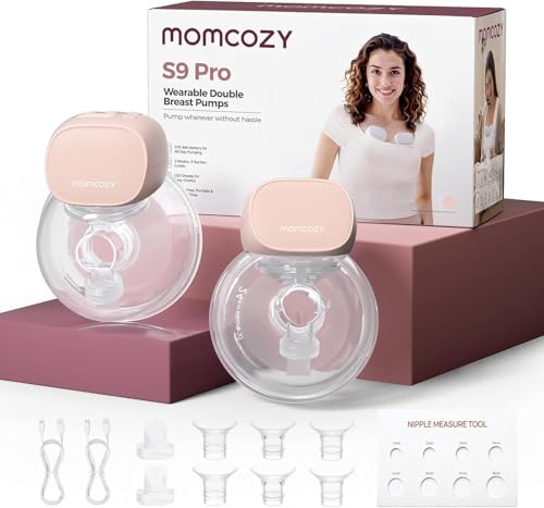 Momcozy S9 Pro Hands-Free Wearable Breast Pump 2 Modes 9 Levels Long Battery Life & LED Display 24mm Portable Breastfeeding Pump Pink 2 Count