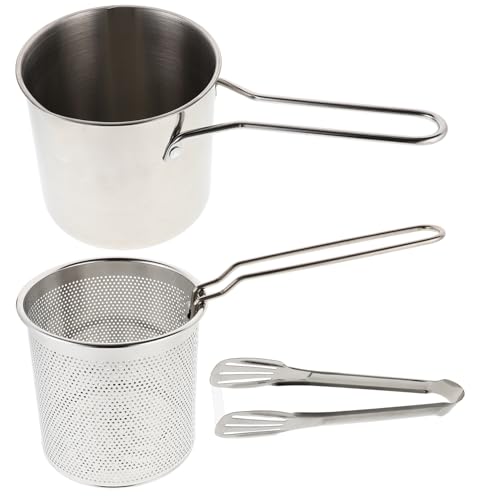 CRILSTYLEO 深型設計ステンレス深揚げ鍋 揚げ物用バスケット付き ハンドル耐熱性フライポット 便利な調理ツール 家用業務用