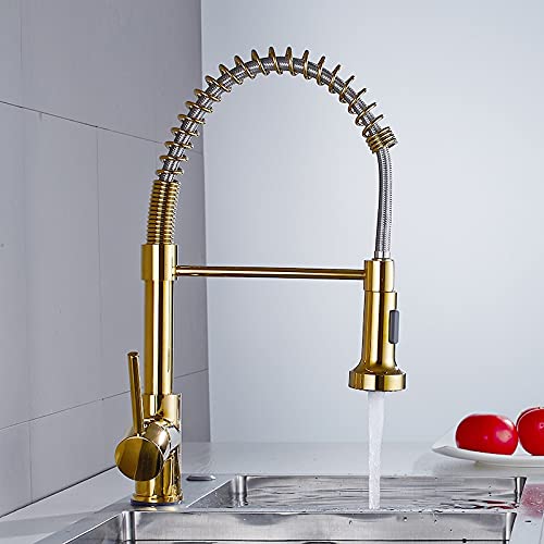Robinet de cuisine extractible pour évier mitigeur chaud froid anti-éclaboussures rotatif or