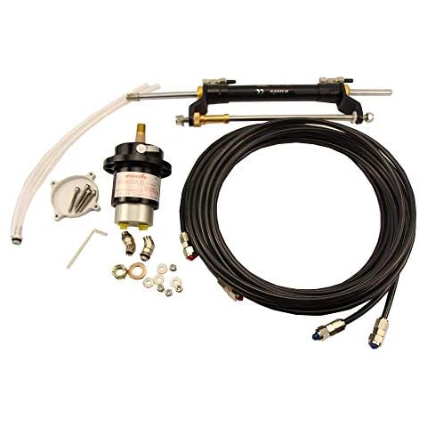 Woqi ZA0301 Marine Outboard Hydraulic Steering System for Boats with Helm Pump, Hydraulic Cylinder and Tubing Cover