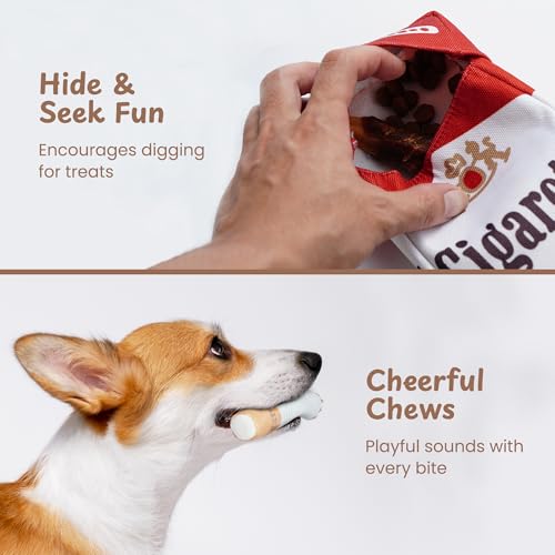 Nocciola 3er-Pack Quietsch-Puff-Stick-Spielzeuge mit Box, lustiges interaktives Plüsch-Hundespielzeug, Pitbull, Husky, Frenchie, Mops, gefülltes Welpenspielzeug für kleine bis mittelgroße Rassen
