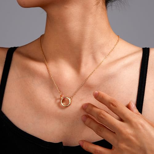 12 Birthstone Interlocking Circle Pendant Necklaces for Women, Trendy Non Tarnish Dainty Gold Plated Simple Ring Charm Holder Necklace Jewelry Birthday Gifts2