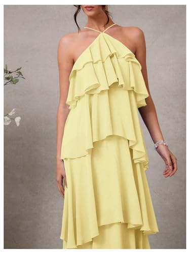 SOLY HUX Women's Sundresses Ruffle Layered Halter Flowy Maxi Dress Elegant Wedding Guest Dresses4