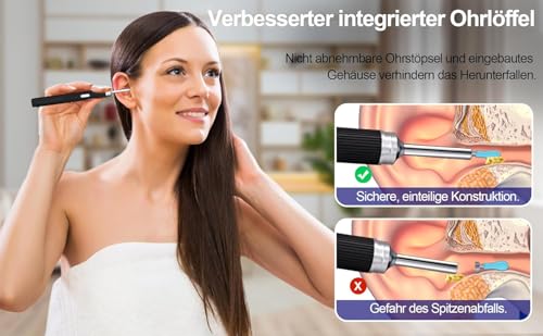 Ohrenschmalz Entferner Otoskop, HOFENY 5MP HD Ohrenreiniger mit 360° Weitwinkel-Ohr-Endoskop, WiFi Ohrenreiniger Kamera mit 6 LEDs, Ohr Endoskop Ohren Reinigung Ohrspiegel für Android/IOS/Harmony