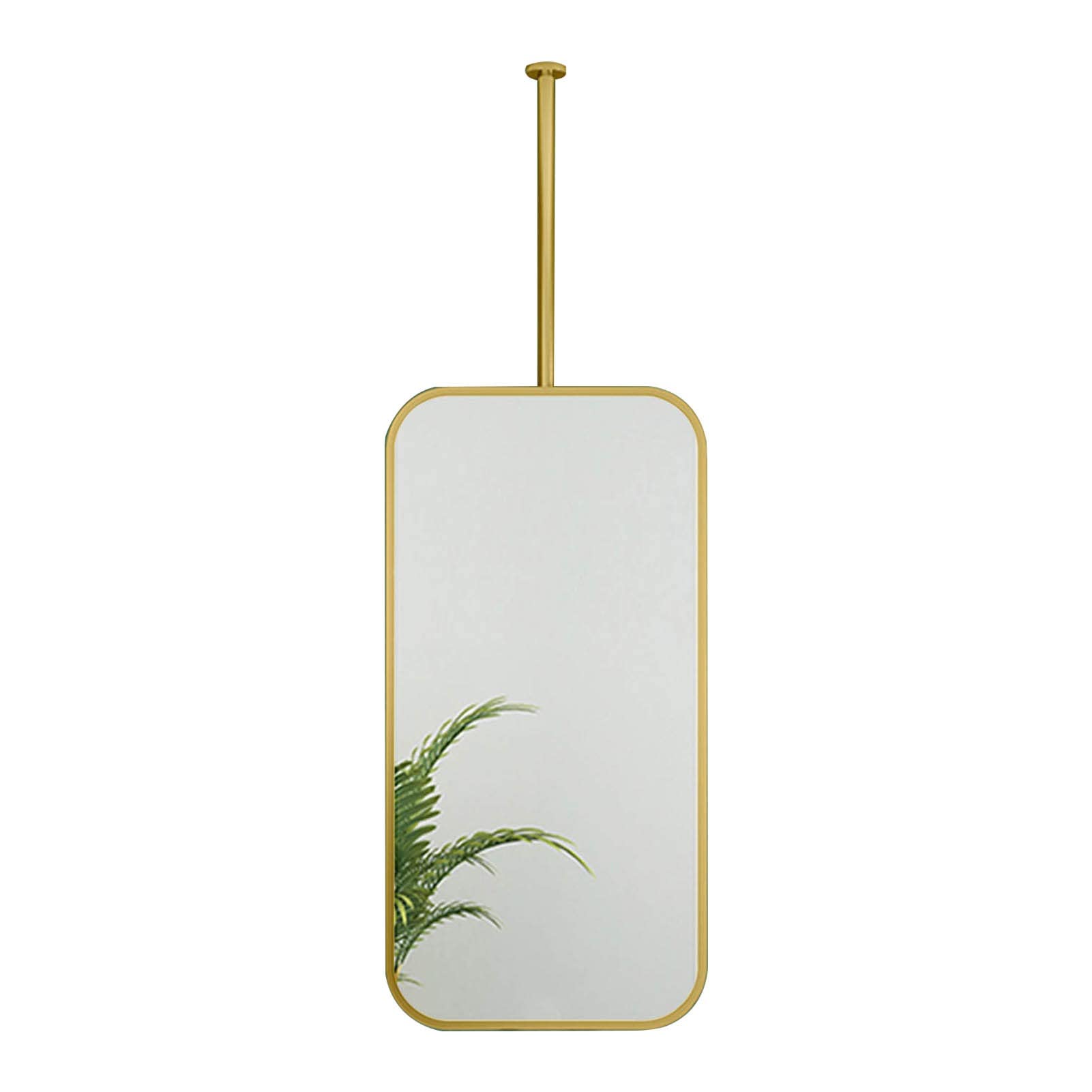 GLJTUO Rectangular Mirror Ceiling Mounted Rod Mirrors, Customizable Metal Boom Hanging Mirror, Floating Bathroom Makeup Vanity - Gold Decoration