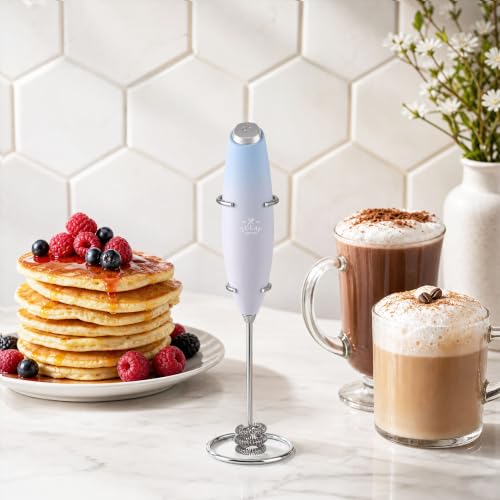 Image of Zulay Kitchen Powerful Milk Frother Wand With Duracell Batteries - Ultra Fast Handheld Drink Mixer - Electric Whisk Foam Maker for Coffee, Lattes, Cappuccino & Matcha - Triple Whisk - Pale Cloud