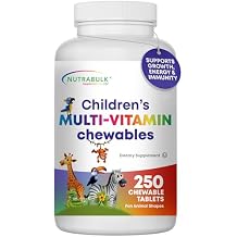 NutraBulk Childrens Chewable Multi-Vitamins - Promoting Kids Overall Development - USA-Made, May Help to Support Immune, Bone, Brain & Overall Well Being- Vegan & Gluten Free - 250 Cherry Tablets