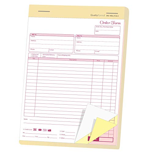 Carbonless NCR Order Forms, Bound Wraparound Cover, White/Canary & Pink, 50 Sets per Book. (8-1/2 x 11″ – 3 Part)