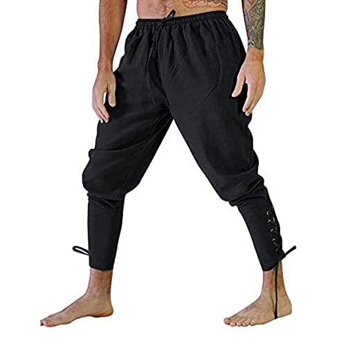 Men's Cotton Linen Renaissance Ankle Banded Pants Retro Medieval Viking Navigator Pirate Trousers3