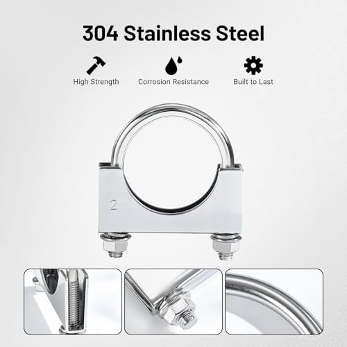 Image of EVIL ENERGY 2 inch Heavy Duty U Bolt Exhaust Clamp, 2 Inch Stainless Steel U Muffler Clamps, Saddle Style, 2PCS