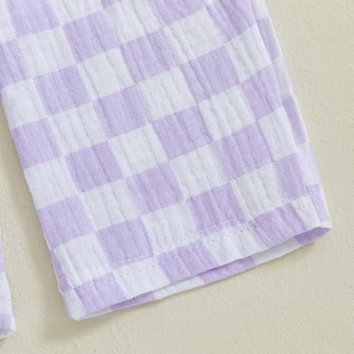 Image of Thorn Tree Toddler Girl Clothes Plaid Printed Sleeveless Pleated Camisole Linen Pants Set Baby Summer Outfits