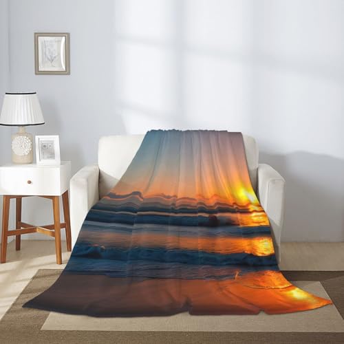Couverture douce canapé contre le froid motif lever de soleil océan - 7