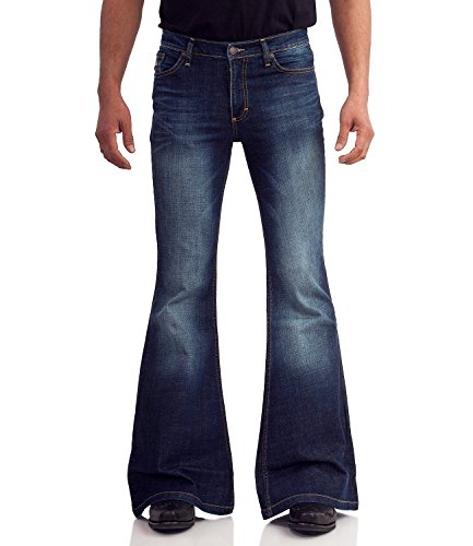 Jean évasé vintage foncé homme style années 70 pantalon denim délavé